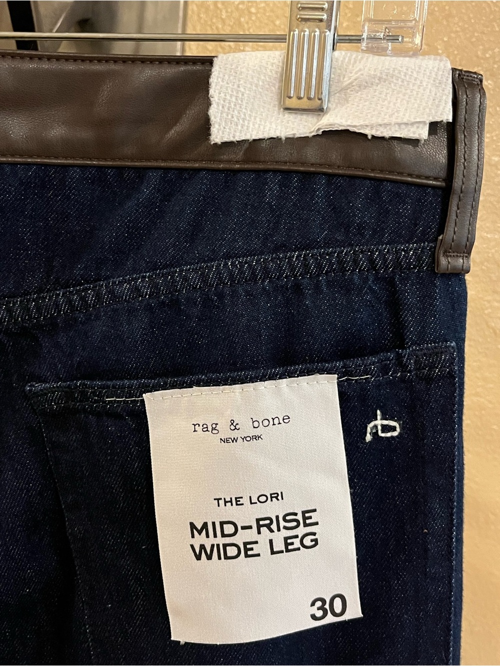 Rag & bone Lori mid-rise wide-leg jeans w/ faux leather accents Dark blue 30 NWT - Picture 6 of 12